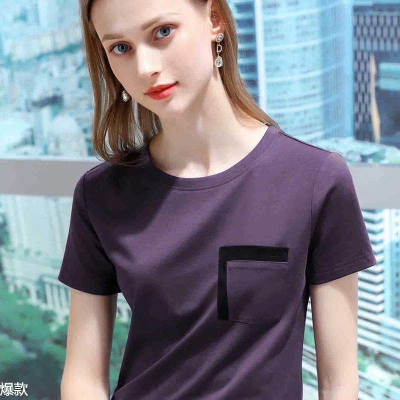 纯棉拼接撞色2025年夏季新款修身圆领薄款女士恤短袖气质百搭