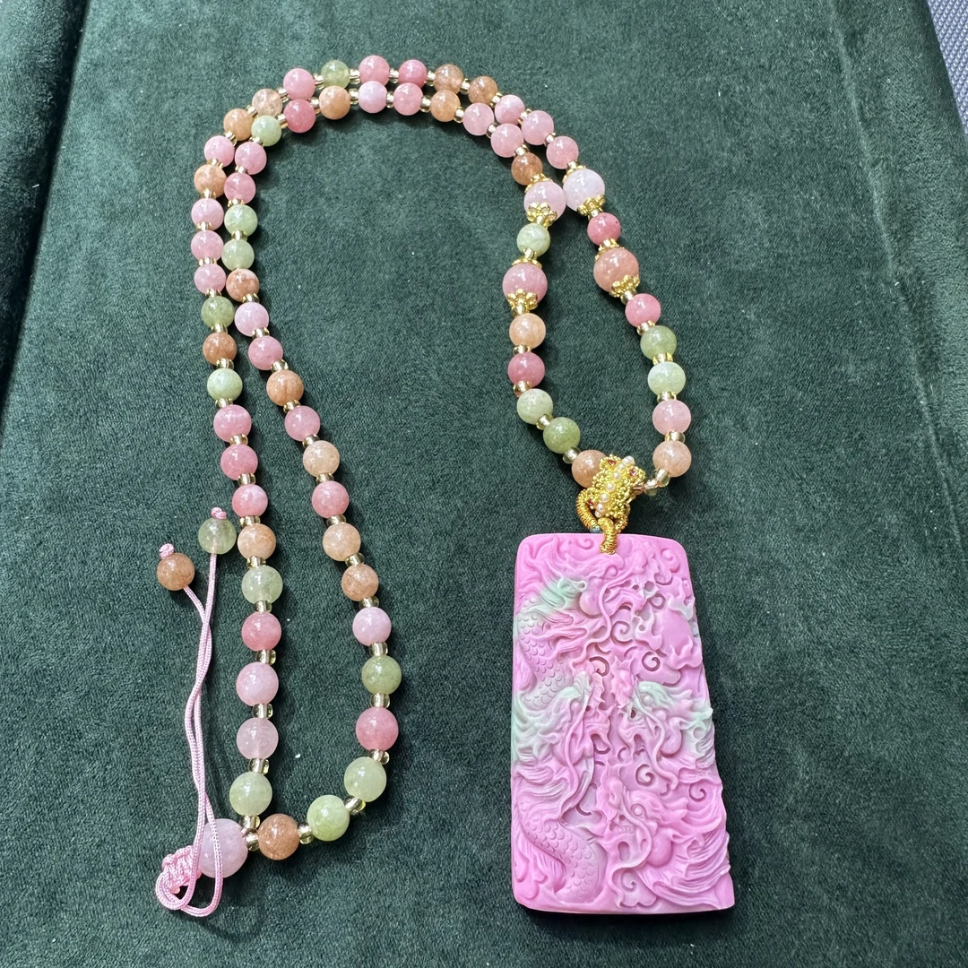 非金属珐琅项链 粉紫色雕刻龙牌项链B167