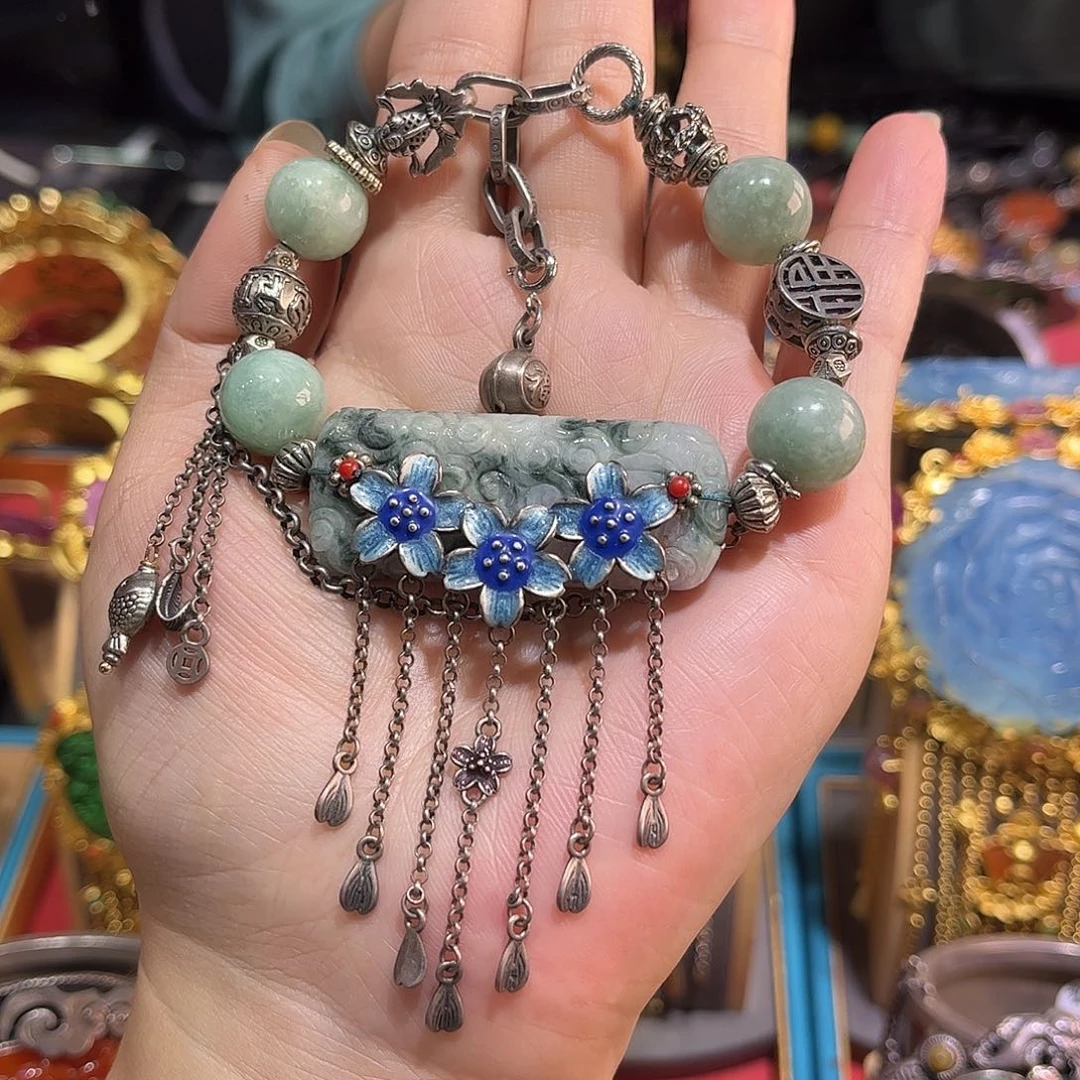 翡翠未镶嵌手链福利款翡翠老银手链