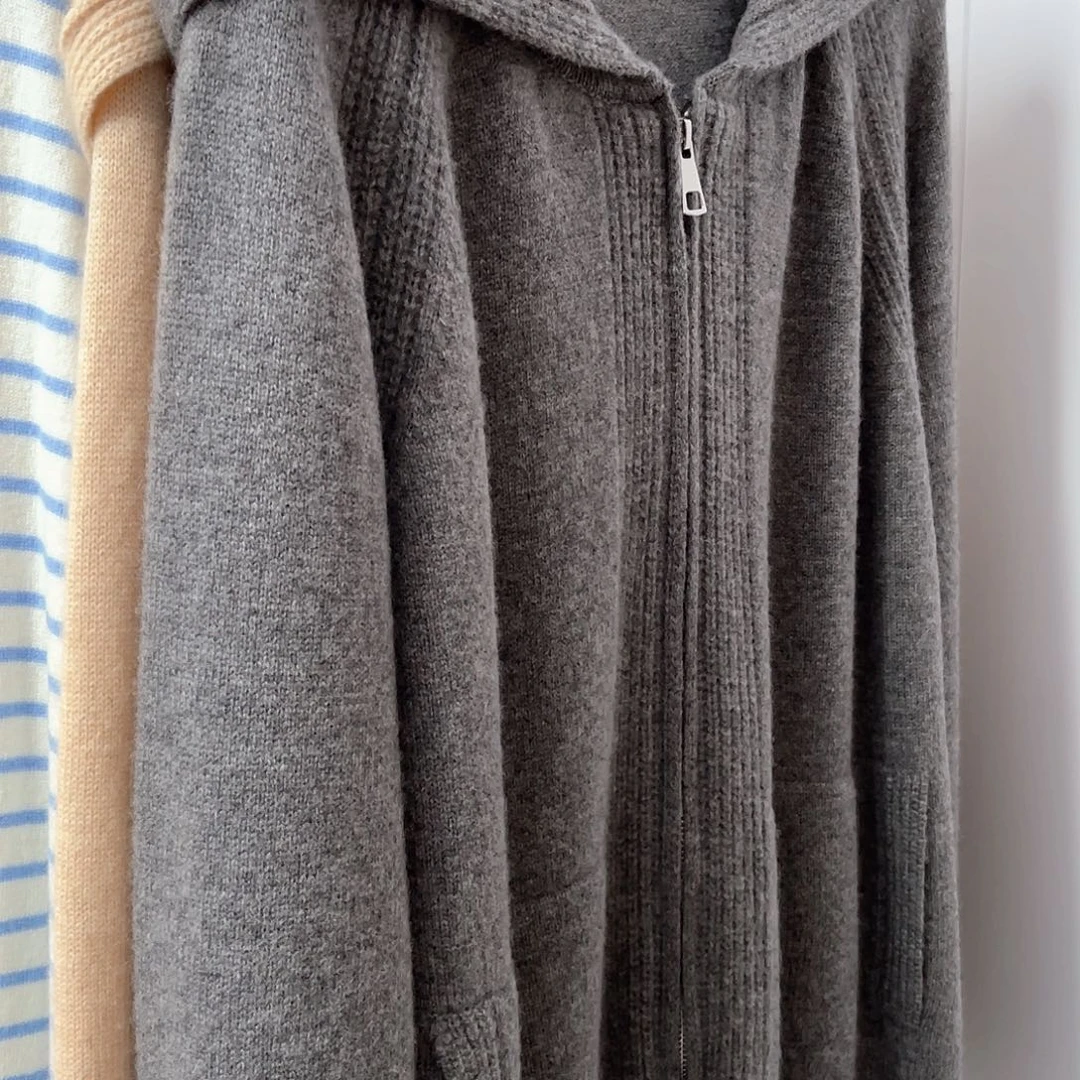 LP双拉链连帽羊绒开衫