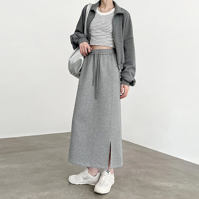 春季新款半身裙女高腰2025新薄款毛呢一步裙子中长款直筒开叉包臀