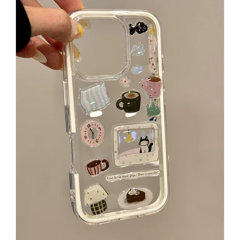 欧克里里可爱猫咪贴纸三合一苹果16promax手机壳15/14/13女12/11