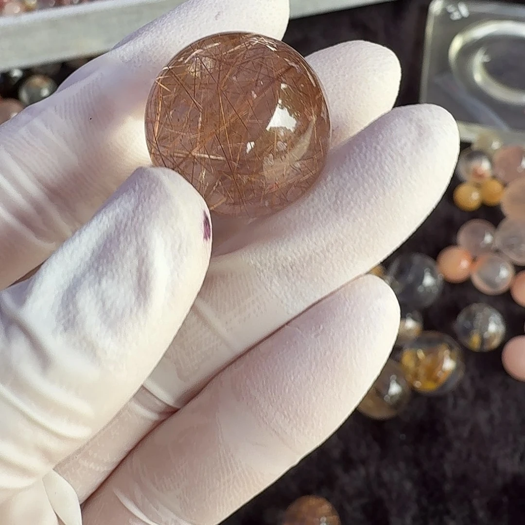 水晶珠宝半成品未镶嵌清**月铜发晶20mm定制不退换