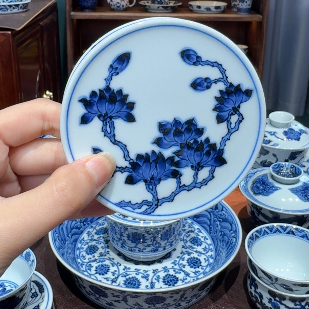 青花雯华堂手绘盖置