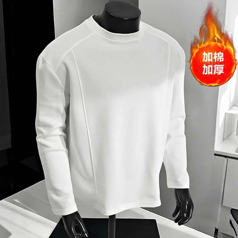 270g正肩卫衣男秋冬拼接cleanfit休闲宽松内搭长袖T恤打底衫加绒