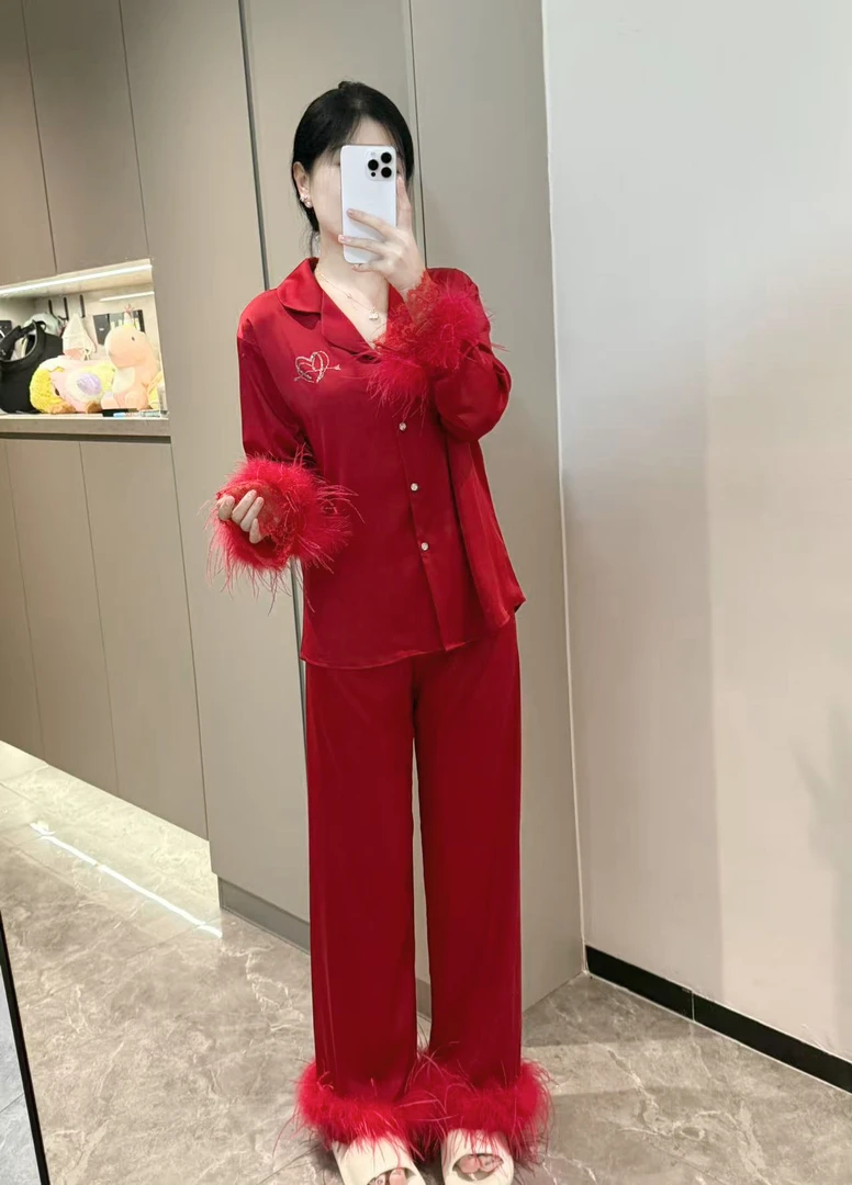 2025新款睡衣女秋冬时尚休闲气质性感女士舒适蕾丝镂空款套装