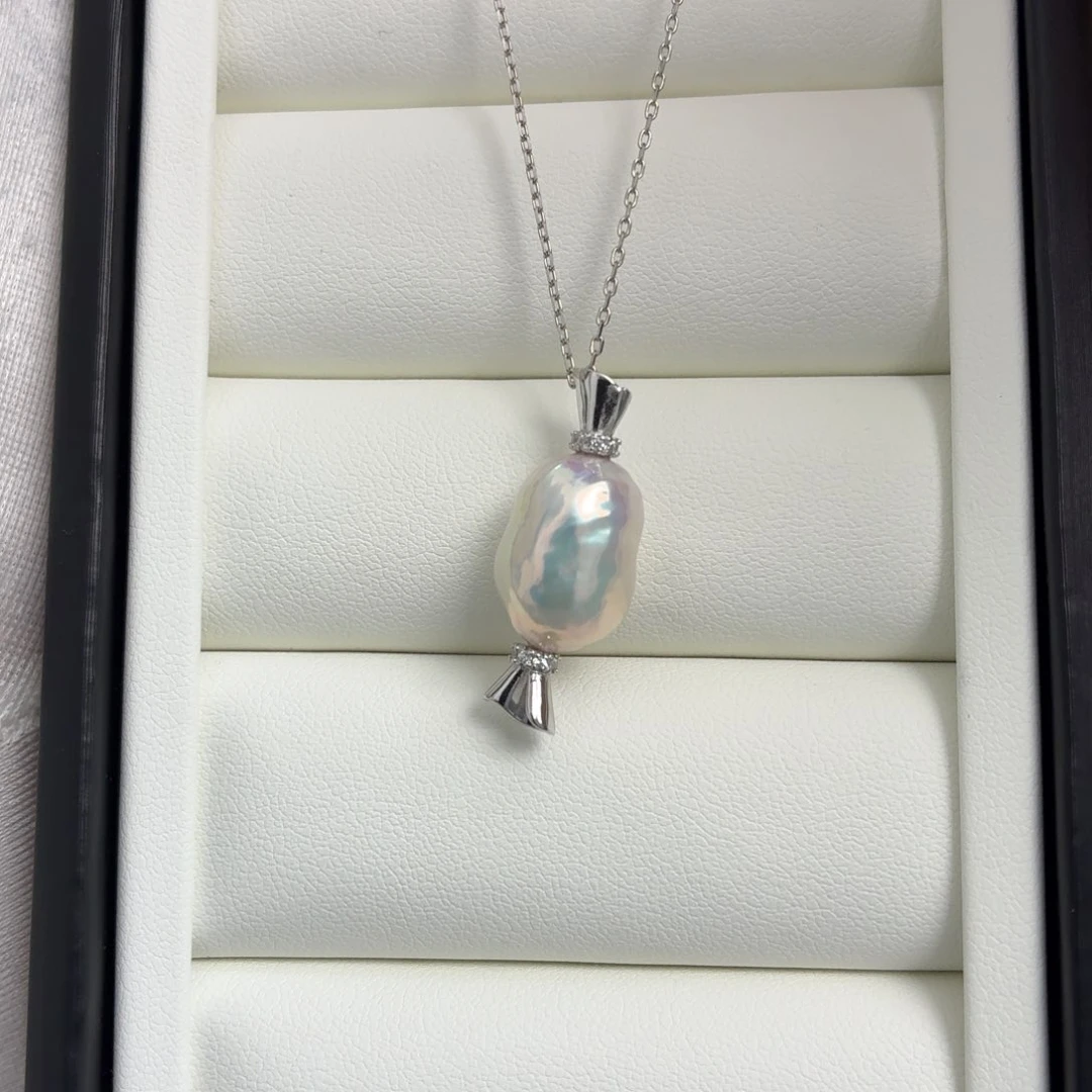 套链银S925镶嵌淡水珍珠皱巴