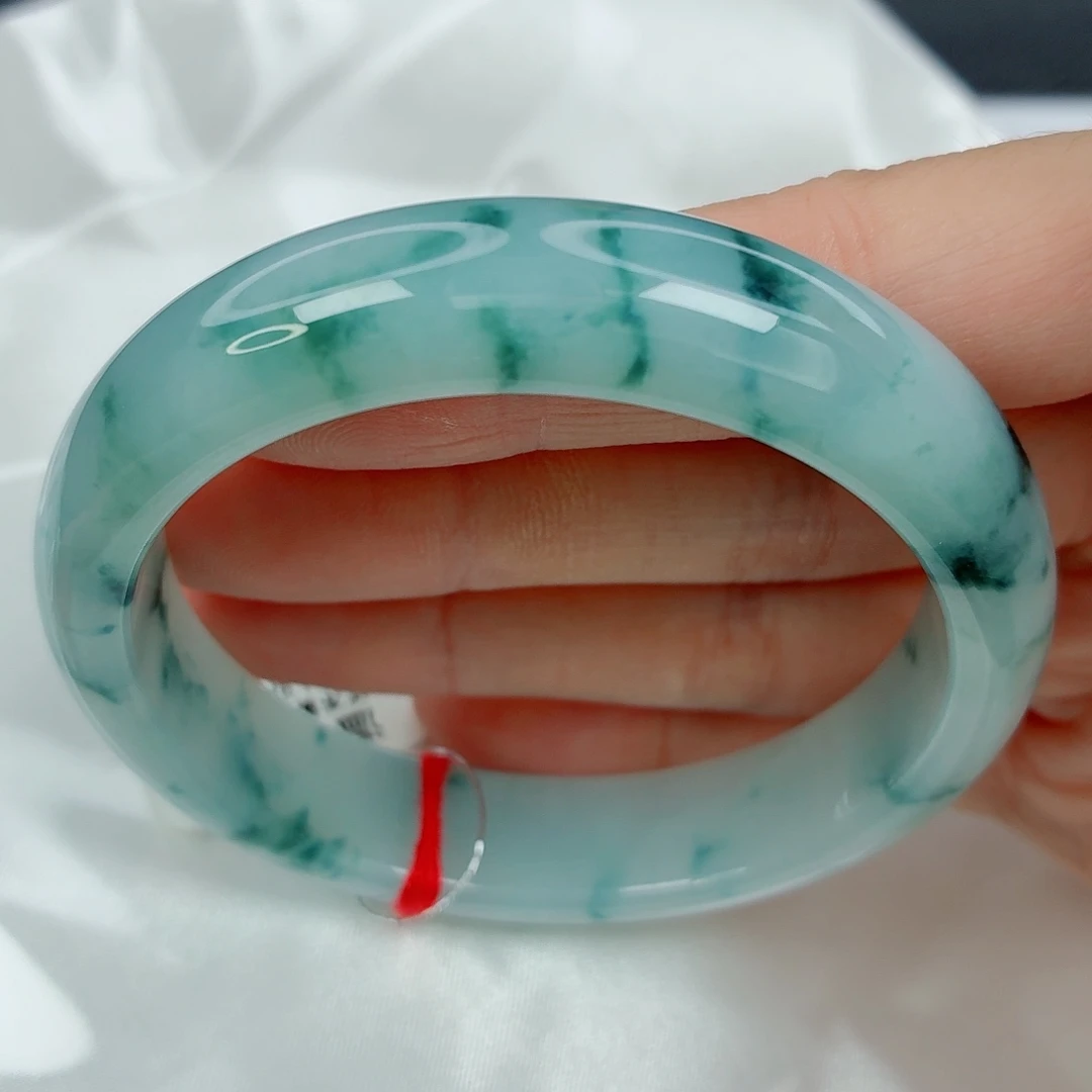 翡翠未镶嵌手镯55正圈，满飘蓝花，山水墨画，013