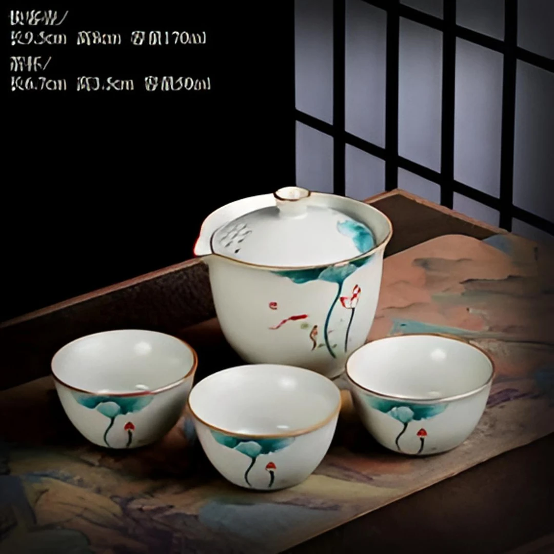 鱼戏莲家用中式旅行茶具