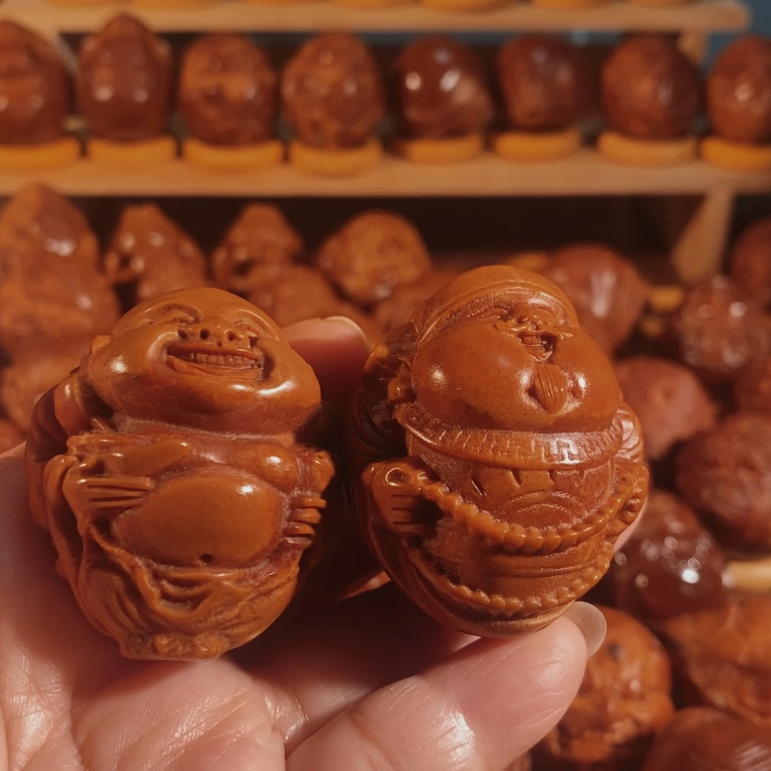 橄榄核把件核雕嘟嘟财迷一对卡37