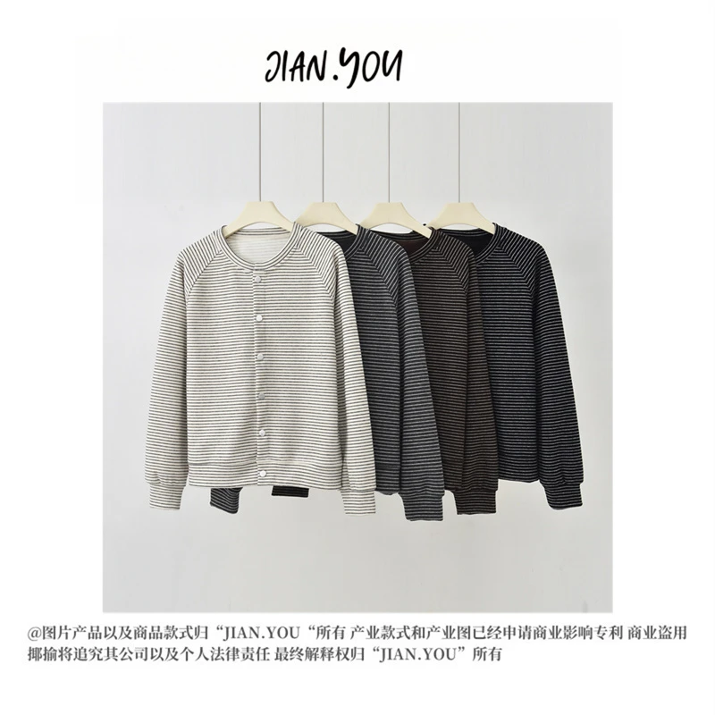 JIANYOU-[简约条纹]2025秋季新款时尚圆领韩版减龄女外套GL-FQ266