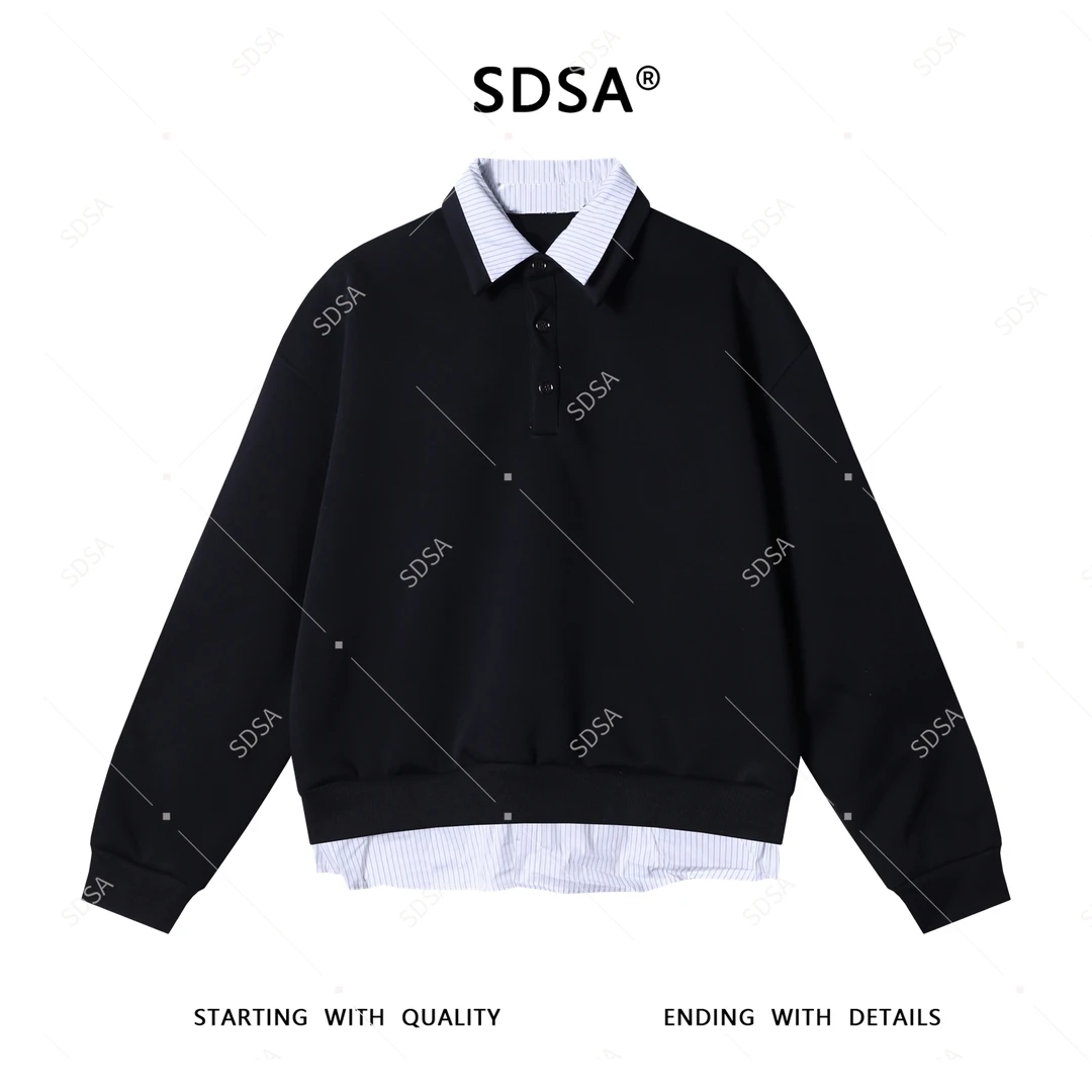 SDSA男士秋冬新款轻奢痞帅男装撞色拼接翻领卫衣百搭时尚上衣