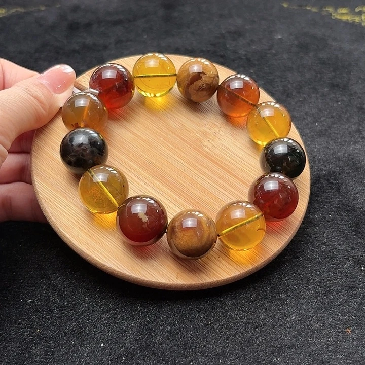琥珀合金珠宝奇石17mm多宝
