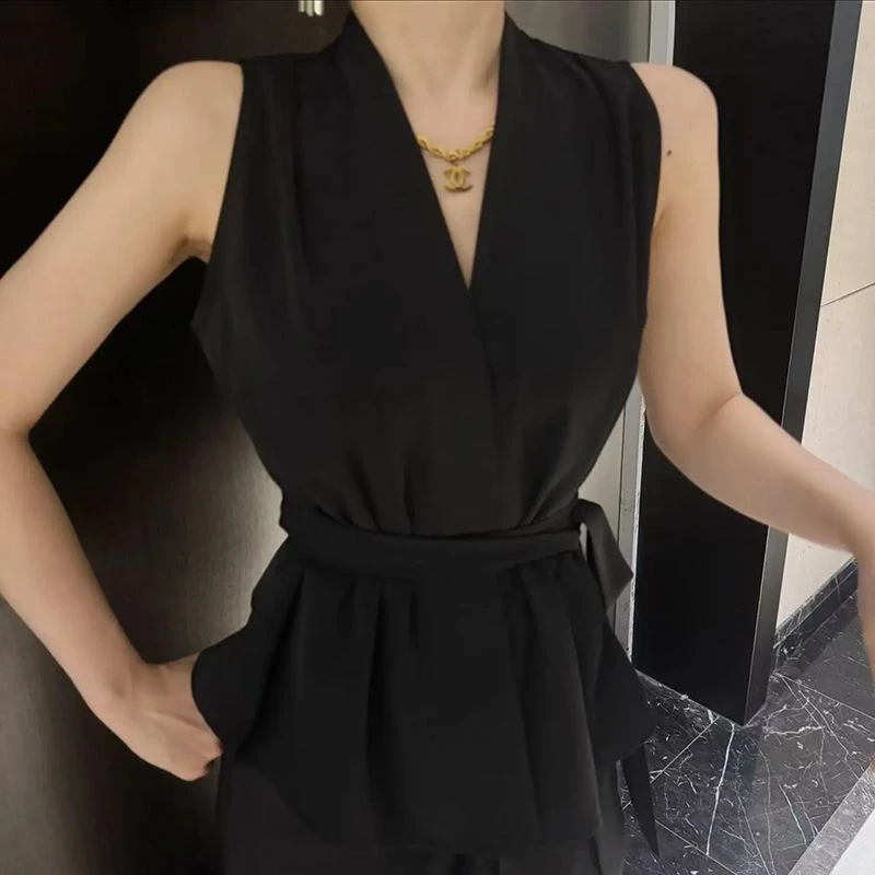 纯欲法式气质无袖背心女夏季新款修身显瘦高级感绑带外穿衬衫上衣