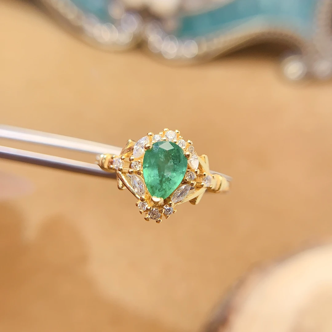 AFZMJ154-S925银-天然祖母绿戒指-水滴型(主石约：1CT)