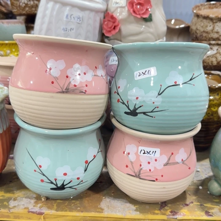 凑9块包邮，有孔，陶瓷花盆