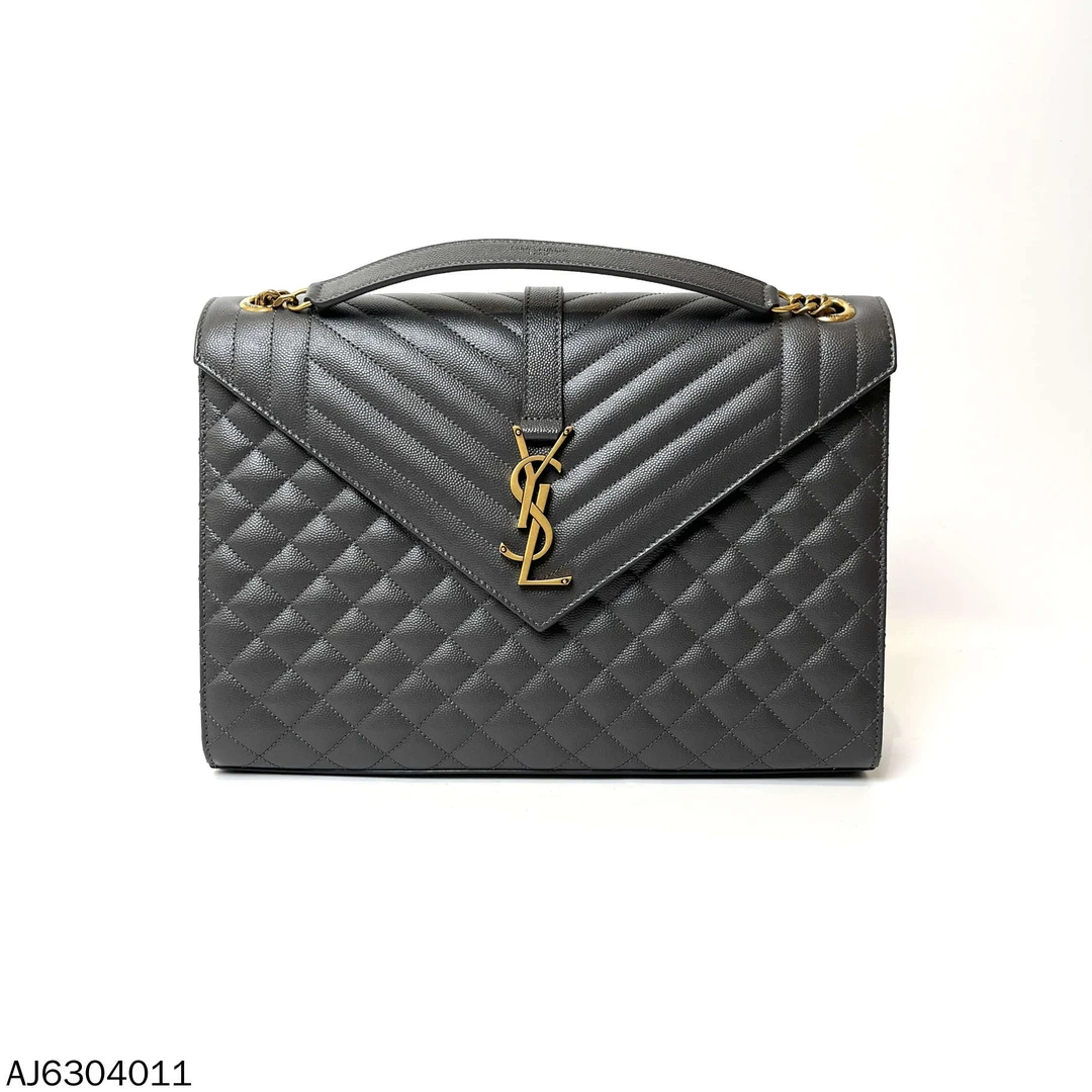 全新未使用 YSL/圣罗兰 envelope灰金大号信封包/AJ6304011