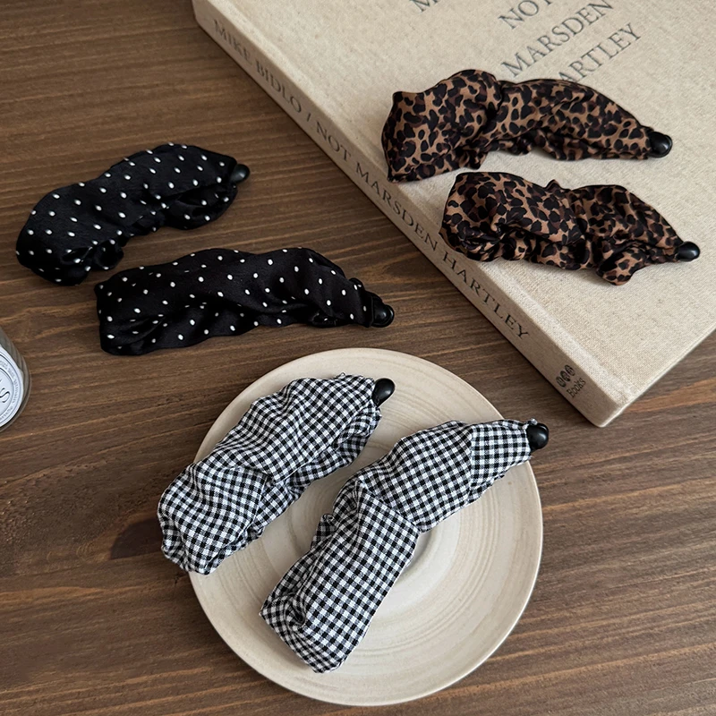 复古豹纹波点褶皱香蕉夹竖夹女高级感新款爆款后脑勺半扎发夹头饰