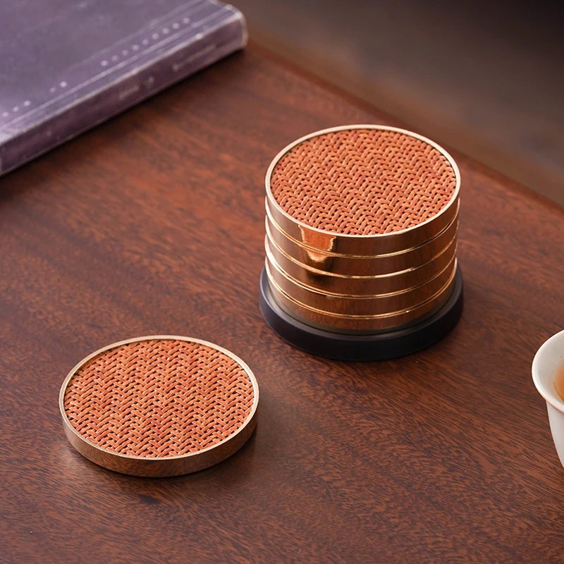 杯垫茶道隔热垫杯托功夫茶具配件家用防滑防烫茶托圆形藤席茶杯垫