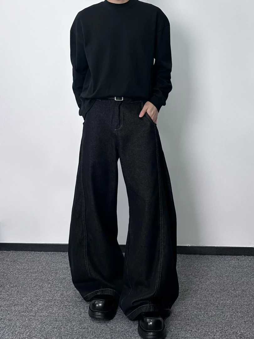 HAPPEN 复古丹宁原牛色男女弯刀裤阔腿夏款美式百搭牛仔裤9006