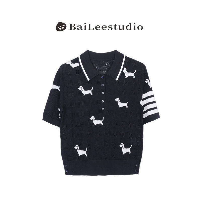【柏栗良品】夏季气质手工镂空翻领短袖狗狗POLO针织套头衫3781