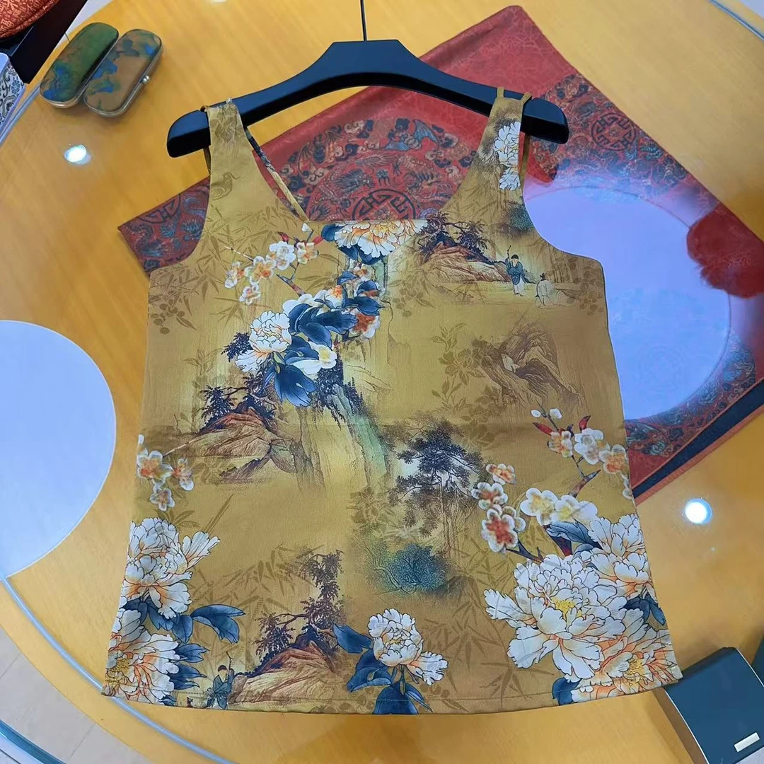 YS【兰亭】2065复古吊带内搭外穿国风印花无袖上衣吊带背心