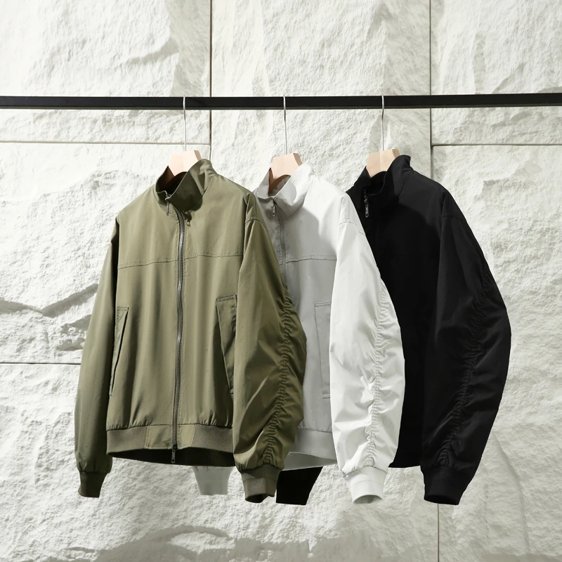 Leavo Johnson美式休闲春季新款时尚运动潮流袖褶皱设计飞行夹克