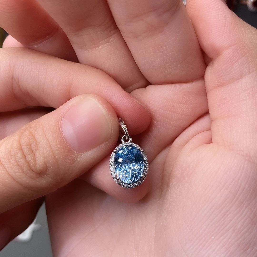 吊坠(赠链)银S925镶嵌海蓝宝石