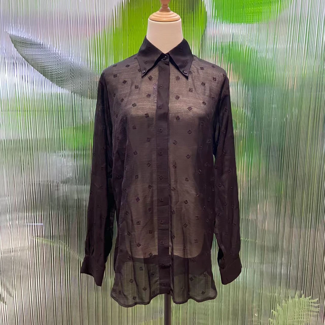 未使用 FENDI/芬迪 壹臻湘湘/ 黑色立体刺绣衬衣 38/ 76349958