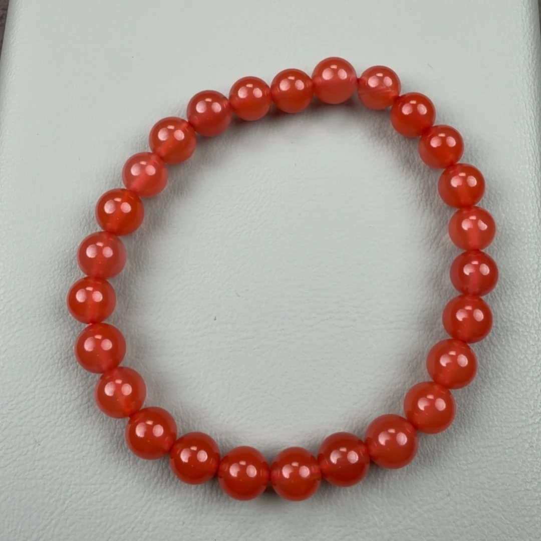 南红玛瑙未镶嵌手链7mm樱桃红圆珠单圈