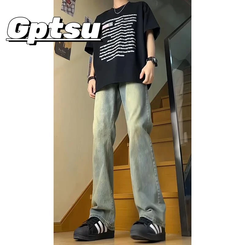 GPTSu牛仔裤男款新款春秋直筒微喇男生美式高街潮牌痞帅炸街裤子