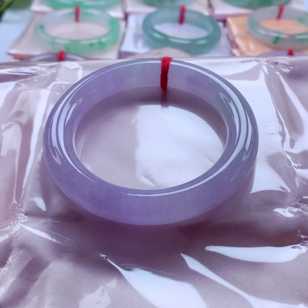 翡翠未镶嵌手镯（圆镯）55.5冰紫胖圆完美见光不失色超高性价比A