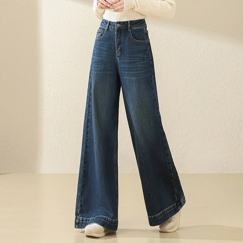 哥弟阿玛施正品复古垂感高腰牛仔裤阔腿裤女2025春秋新款时尚裤子