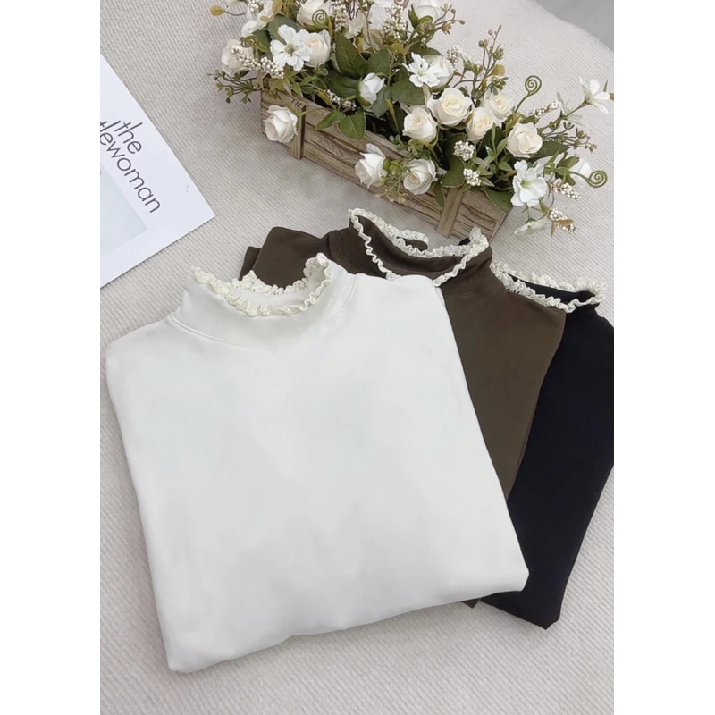 2025新款韩版长袖蕾丝花边保暖高弹打底衫百搭上衣1222