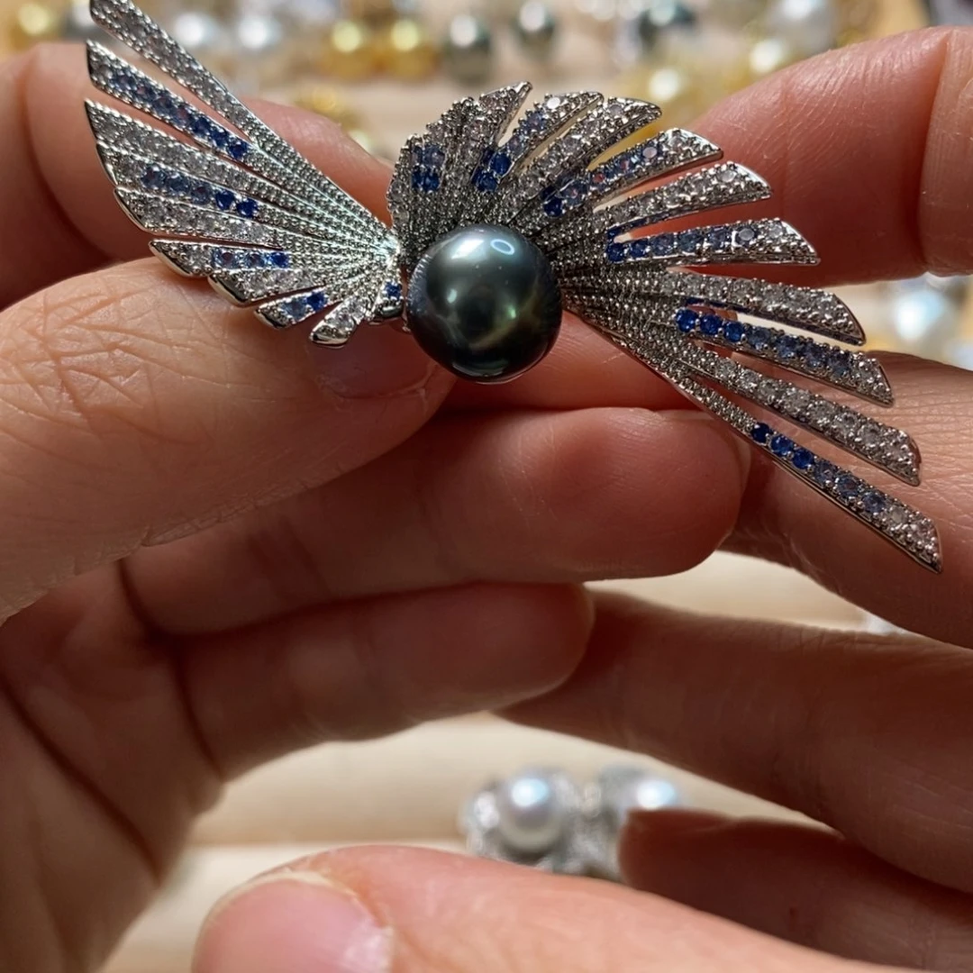 海水珍珠胸针合金