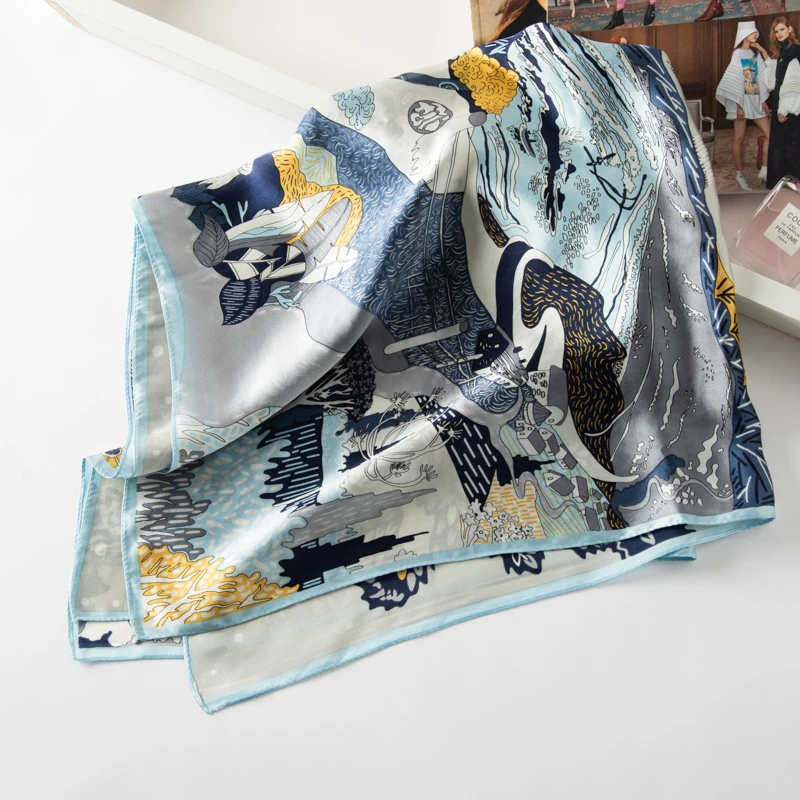 PS-607轻奢高端~100%真丝大方巾女士花罗加厚桑蚕丝披肩两用百搭