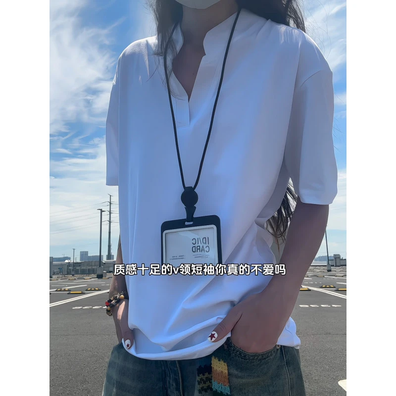 索罗娜v领短袖t恤男女夏季重磅cleanfit正肩半袖美式复古情侣上衣