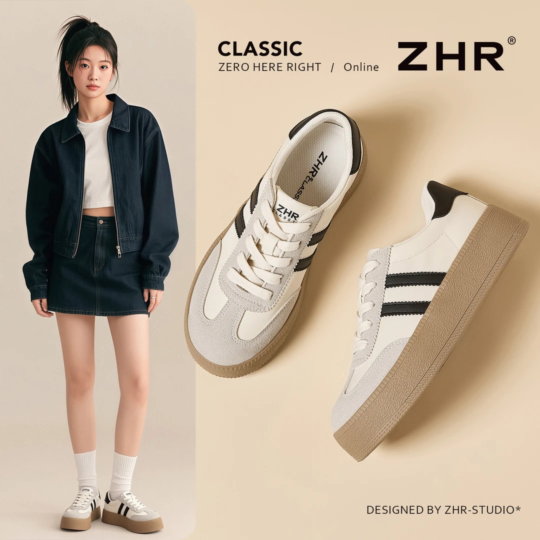 ZHR/则则厚底德训鞋女2025秋百搭软底小白鞋经典复古增高休闲板鞋
