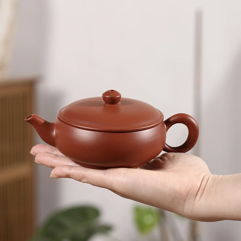 潮州朱泥大宽口一片瓦小容量三杯冲茶罐精工工夫茶家用潮州朱泥壶