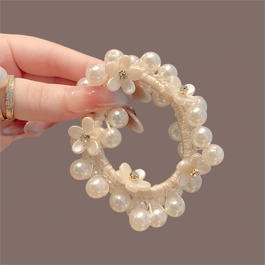 精致气质珍珠花朵发圈2025年高级感串珠扎发头绳发饰时尚高端发绳