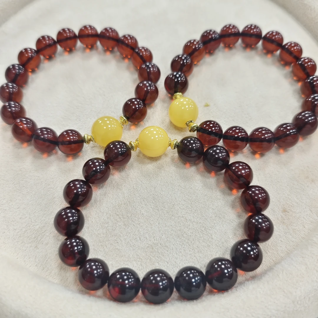 【书记甄选】血珀搭配蜜蜡单珠单圈手链 多样性发一件约12mm LF4160