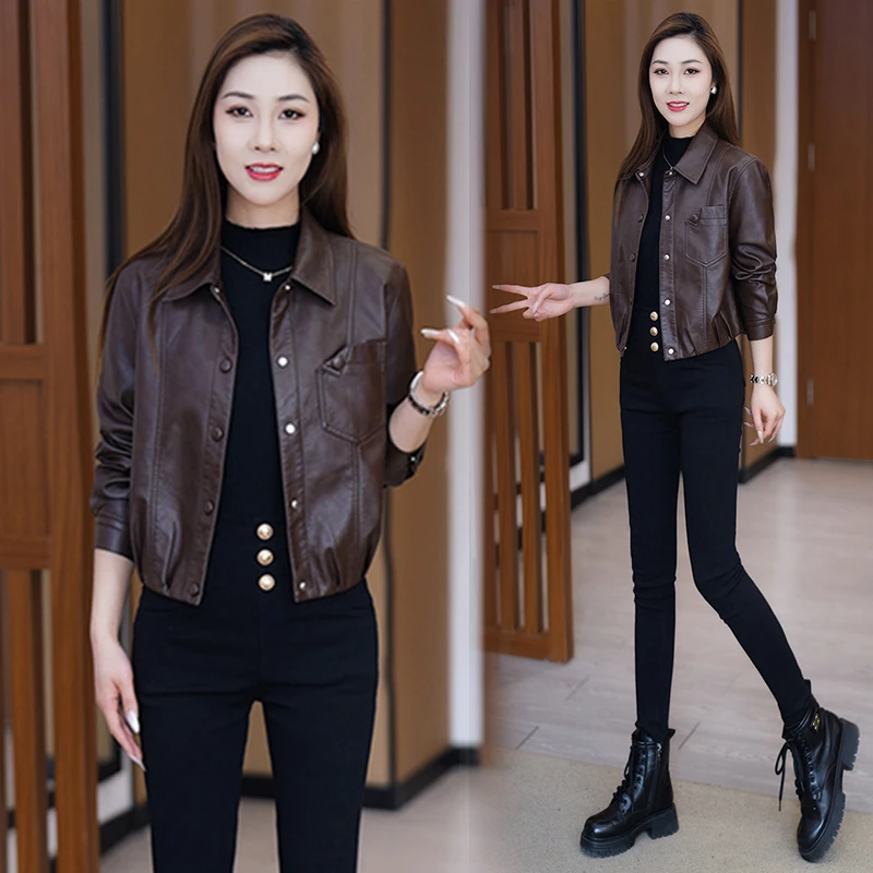 短款皮衣外套女2025春季新款洋气质显瘦小个子百搭休闲皮夹克上衣