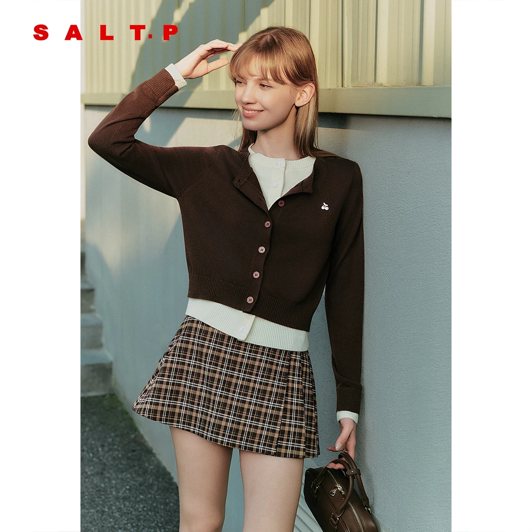 SALT.P可颜学院风羊毛假两件针织衫上衣女2025秋季新款