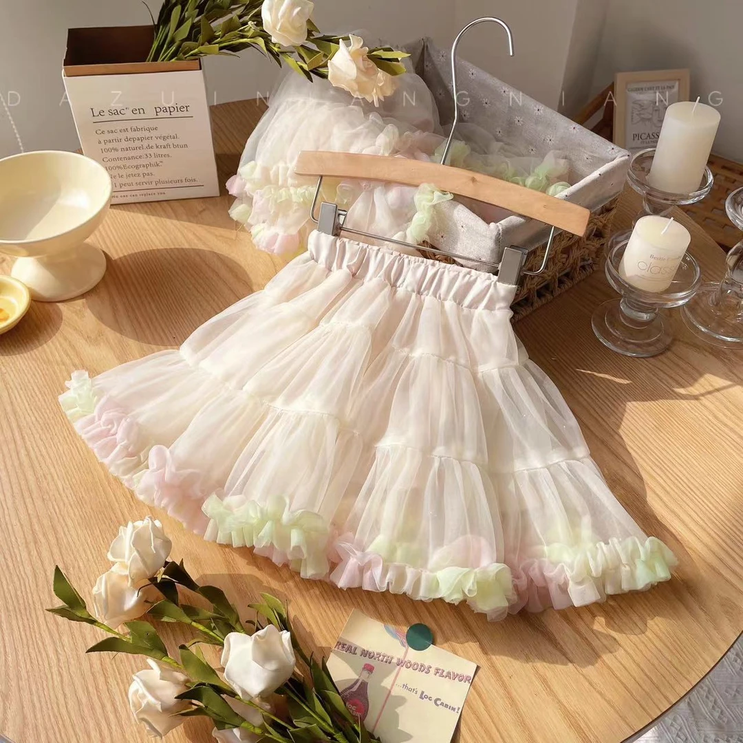 【现货】XQ249201夏季新款儿童裙子女童凸凸裙洋气韩版甜美网纱裙