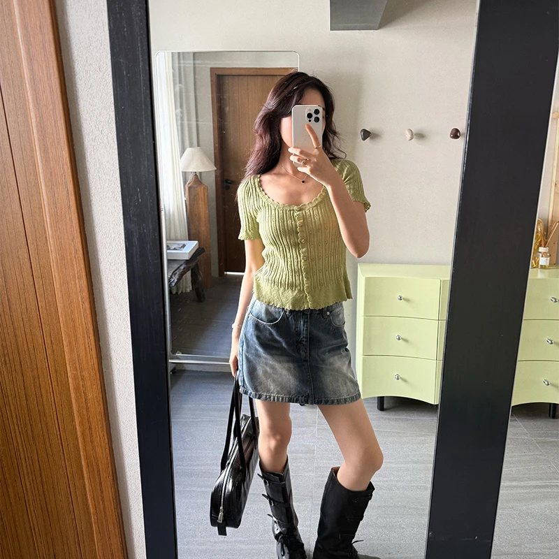 Seyora【白昼海岸】高腰显瘦A字半身裙百搭牛仔半裙 B30768SY51