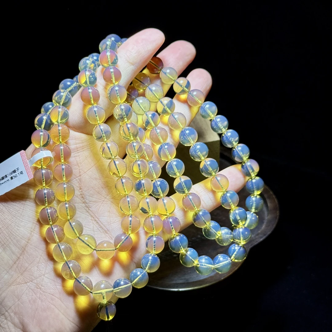 蓝珀净水圆珠108链子9.5mm高品质多圈珠串一物一证(50.1克)
