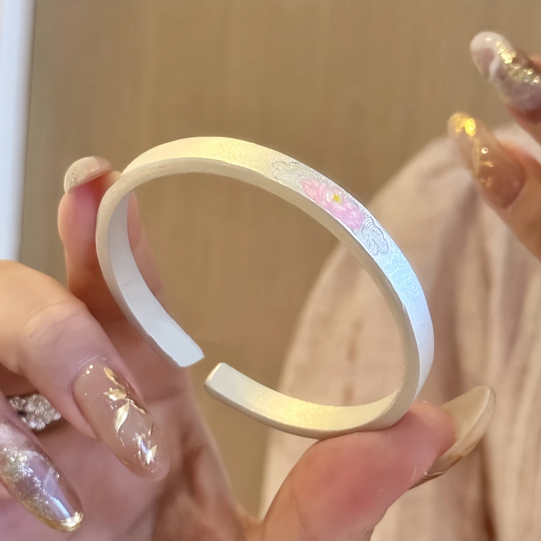 足银珐琅手镯 珐琅{清莲}纯银手镯-足银999.9实心百搭国风小清新