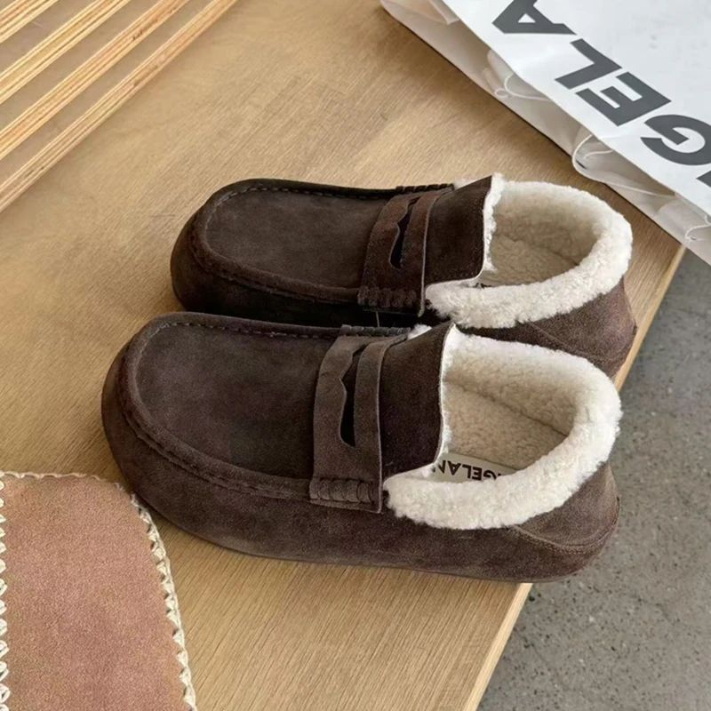 诗歌兰皮毛一体加绒雪地靴女2025冬新款厚底防滑百搭棉鞋0839-909