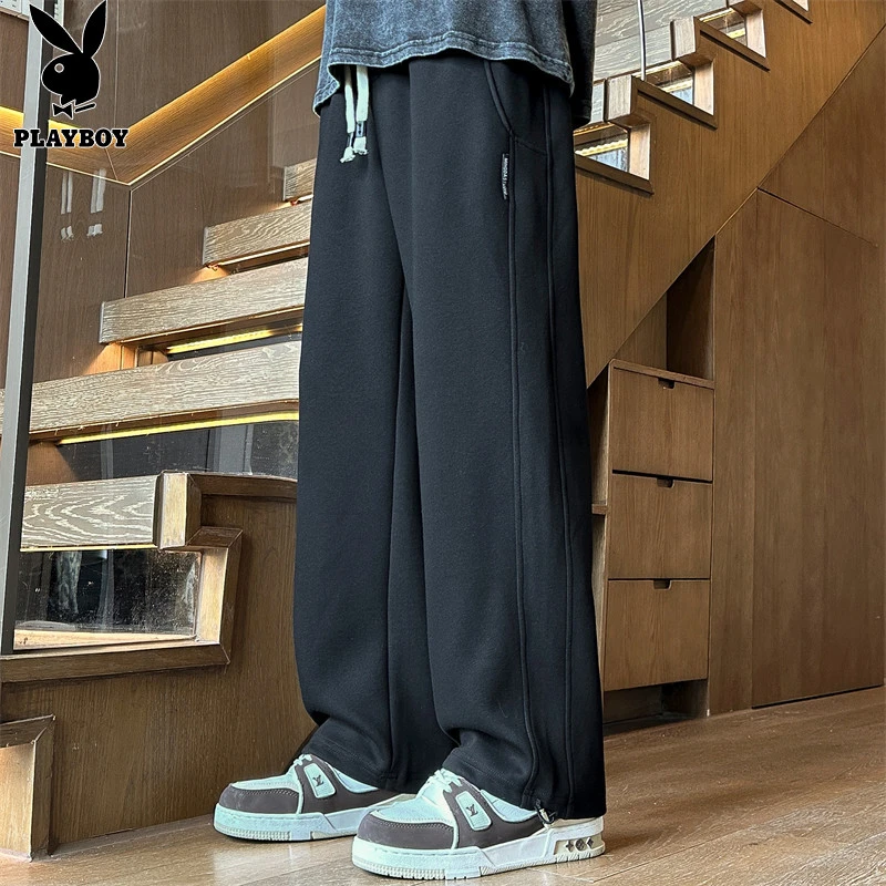 花花公子裤子男款潮牌宽松直筒运动裤男生垂感阔腿休闲长裤春秋款