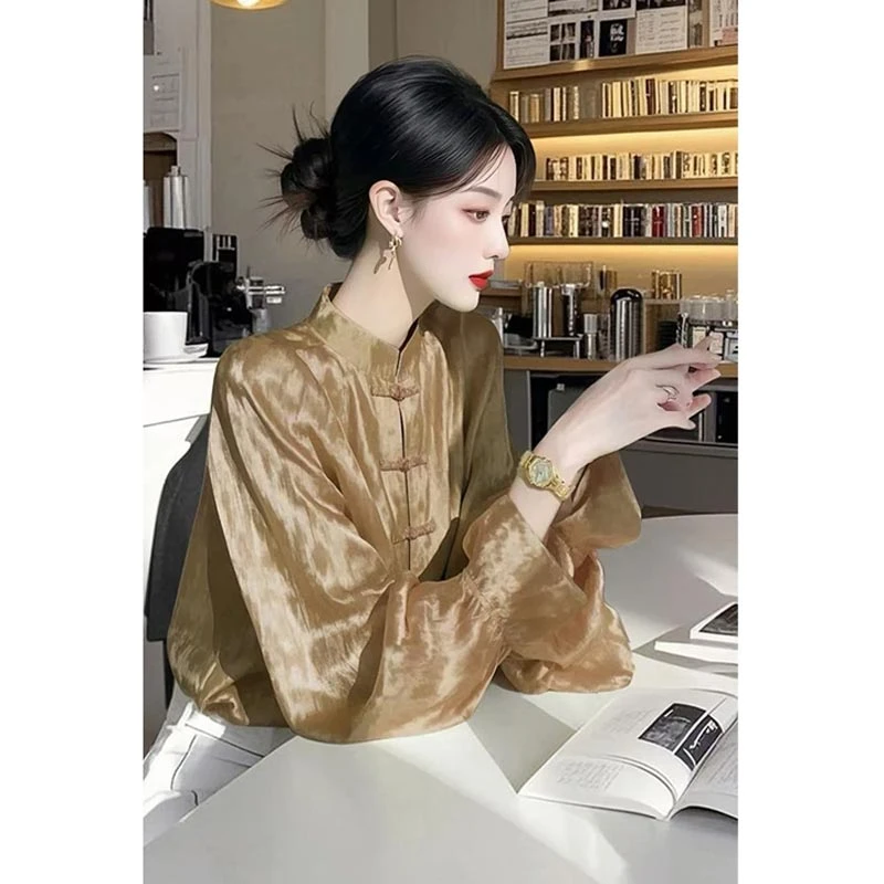 减龄设计感长袖衬衣女时尚小众简约气质2025年春秋新款雪纺衫纯色